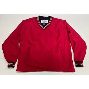 VTG 90s Champion tennis knit v-neck solid red pullover windbreaker sweatshirt L